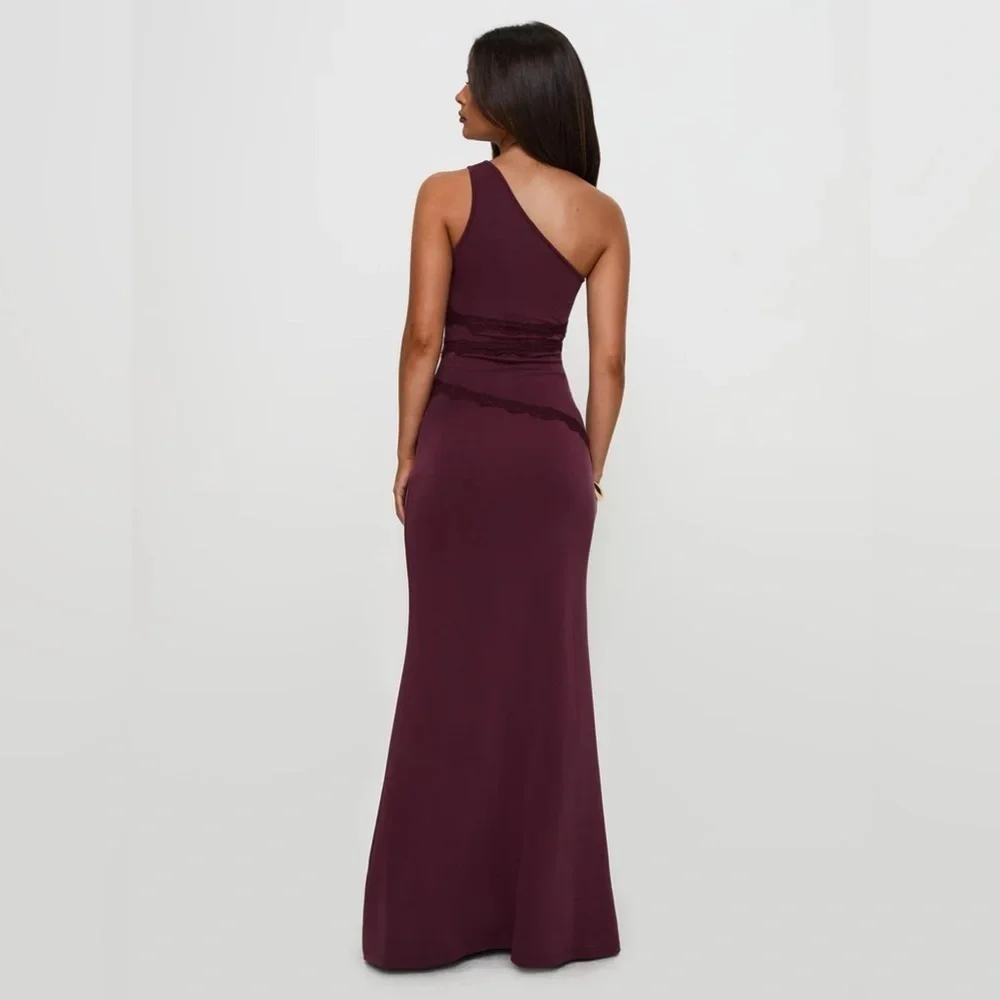 NWT Princess Polly Ultraviolet One Shoulder Lace Maxi Dress Wine US 6 - Picture 2 of 14